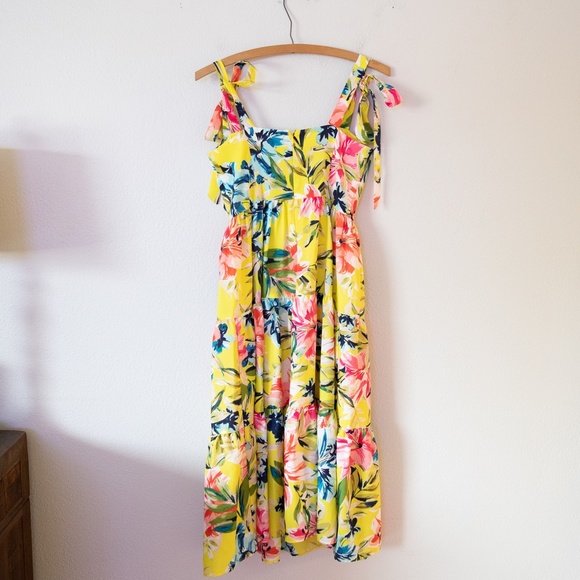 Eliza J Yellow Floral Tiered Midi Dress - Picture 4 of 6
